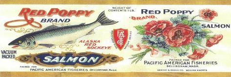 Art Print: Red Poppy Salmon Can Label - Bellingham, WA by Lantern Press: 24x8in