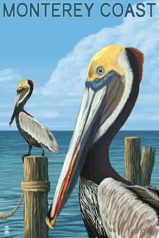 Art Print: Monterey Coast, California - Pelicans, c.2009 by Lantern Press: 18x12in