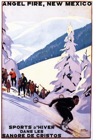 Art Print: Sangre de Cristos, New Mexico - Spectators Watching Skier - Artwork by Lantern Press: 18x12in