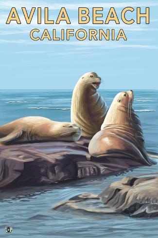 Art Print: Avila Beach, California - Sea Lions by Lantern Press: 18x12in