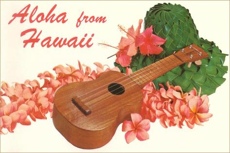 Art Print: Aloha from Hawaii, Ukulele: 18x12in