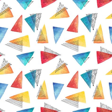 Art Print: Abstract Pattern with Watercolor and Ink Triangles. Fabric Design.: 12x12in