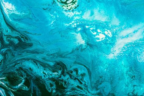 Art Print: Abstract Painting Drawn by Fluid Acrylic Technique. Picture with Emerald, Green, Mint Colorful Wate: 18x12in