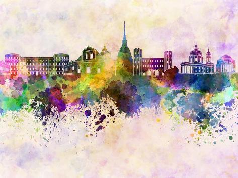 Art Print: Turin Skyline in Watercolor Background by paulrommer: 12x9in