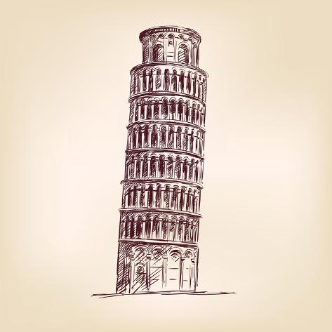 Art Print: Pisa Tower Vector Illustration by VladisChern: 12x12in