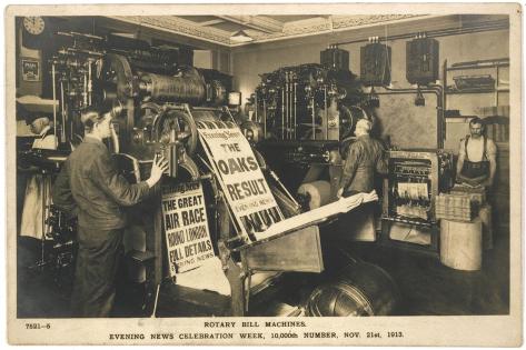 Art Print: Rotary Bill Machines Printing off Copies of the Evening News to Celebrate the 10000th Edition: 18x12in