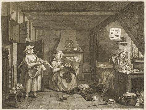 Art Print: The Distressed Poet a Poor Poet Wonders What to Write by William Hogarth: 12x9in