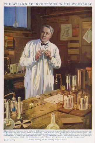 Art Print: Thomas Alva Edison American Inventor in His Workshop at West Orange New Jersey by John Cameron: 18x12in