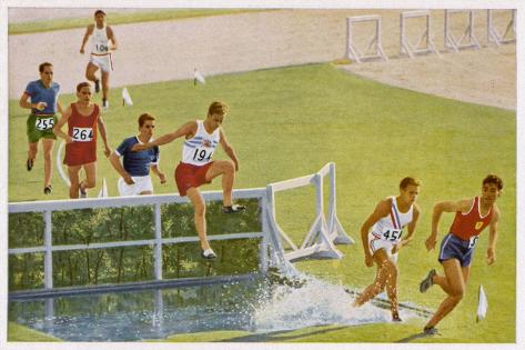 Art Print: Men's 3000 Metre Hurdles: Evenson (Great Britain) Wins the Heat But Comes 2nd in the Final: 18x12in