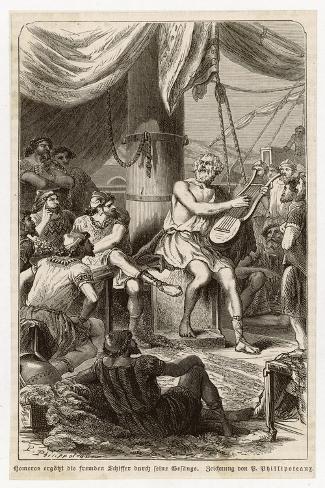 Art Print: Homer Blind Greek Poet Singing to Sailors by P. Phillipoteaux: 18x12in