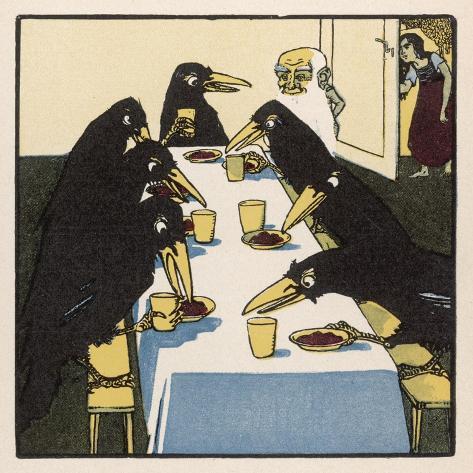 Art Print: The Seven Ravens at the Dinner Table by A Weisgerber: 12x12in