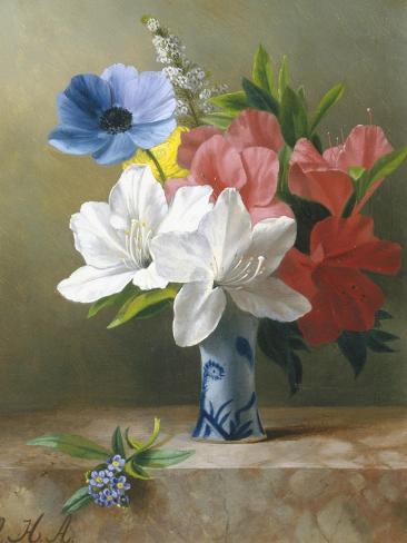 Giclee Print: Flowers in a Blue Vase by Arantina Arendsen: 12x9in