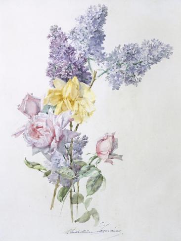 Giclee Print: Study of Lilac and Roses by Madeleine Lemaire: 12x9in