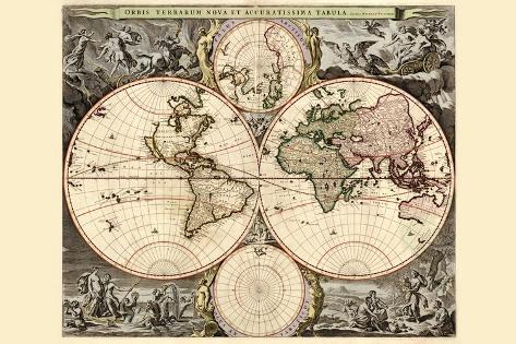 Art Print: World Map by Nicolao Visscher: 18x12in