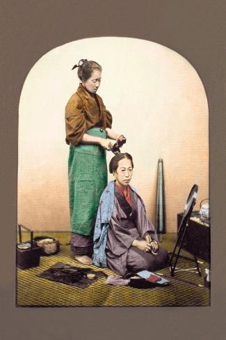 Art Print: Woman Having Her Hair Done by Baron Von Raimund Stillfried: 18x12in