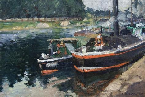 Art Print: Barges at Pontoise by Camille Pissarro: 18x12in