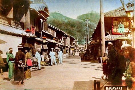 Art Print: Japanese Sailors On A Nagasaki Street 1890: 18x12in