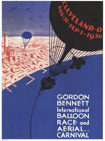 Art Print: Gordon Bennett International Balloon Race In Cleveland: 12x9in