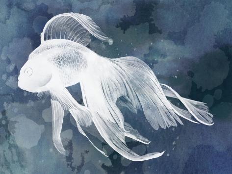 Art Print: Indigo Fish I by Grace Popp: 12x9in