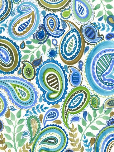 Art Print: Blue & Green Paisley I: 12x9in