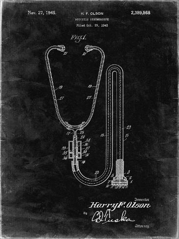 Giclee Print: PP1066-Black Grunge Stethoscope Patent Poster by Cole Borders: 12x9in
