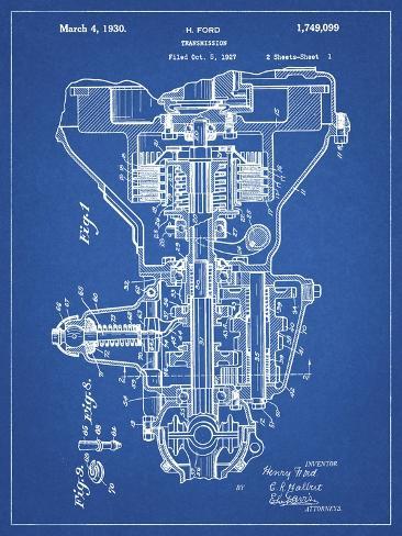 Giclee Print: PP289-Blueprint Henry Ford Transmission Patent Poster by Cole Borders: 12x9in