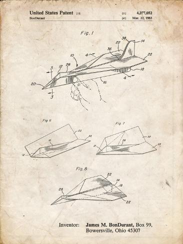 Giclee Print: PP983-Vintage Parchment Paper Airplane Patent Poster by Cole Borders: 12x9in