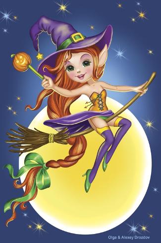 Giclee Print: Witch on a Broom by Olga And Alexey Drozdov: 18x12in