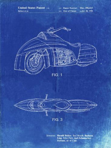 Giclee Print: PP1015-Faded Blueprint Robin Motorcycle Patent Poster by Cole Borders: 12x9in