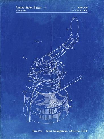 Giclee Print: PP1027-Faded Blueprint Sailboat Winch Patent Poster by Cole Borders: 12x9in