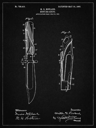 Giclee Print: PP822-Vintage Black Folding Hunting Knife 1902 Patent Poster by Cole Borders: 12x9in