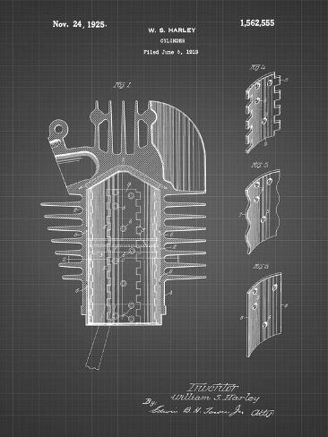 Giclee Print: PP869-Black Grid Harley Davidson Cylinder 1919 Patent Poster by Cole Borders: 12x9in