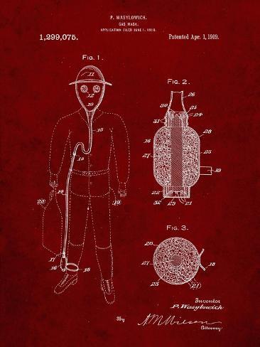 Giclee Print: PP607-Burgundy Gas Mask 1918 Patent Poster by Cole Borders: 12x9in