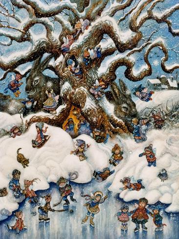 Giclee Print: The Snow Fairies by Bill Bell: 12x9in