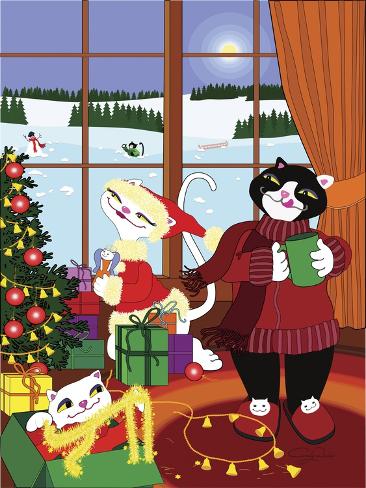 Giclee Print: Christmas Cats Theme Christmas Decorations V2 by Cindy Wider: 12x9in
