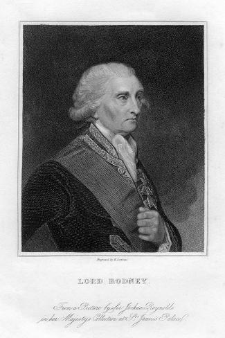 Giclee Print: Admiral George Brydges Rodney (1719-179), 1st Baron Rodney, 19th Century by E Scriven: 18x12in