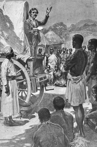 Giclee Print: Scottish Explorer and Missionary David Livingstone Preaching from a Wagon, Africa, 19th Century: 18x12in