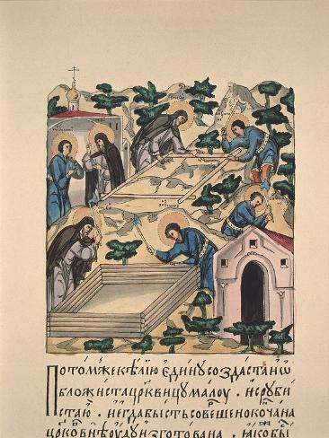 Giclee Print: Saints Bartholomew and Stephen Building Church in Honour of the Holy Trinity at the Makovets Hill: 12x9in