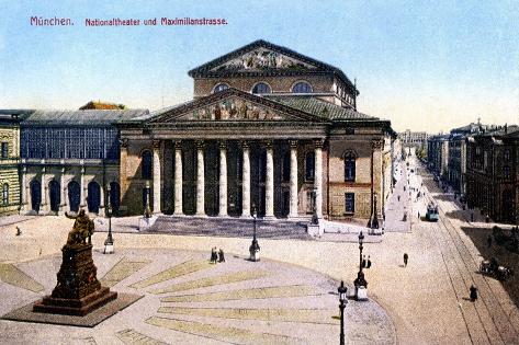 Giclee Print: The National Theatre and Maximilian Strasse, Munich, Germany, 1925: 18x12in