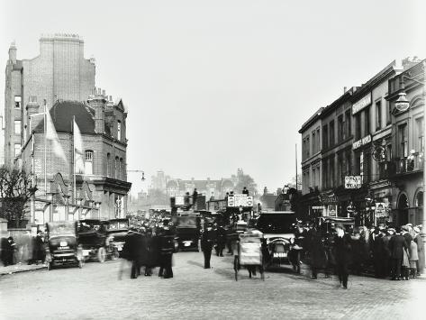 Photographic Print: Busy Street by Stamford Bridge Stadium, (Chelsea Football Ground), Fulham, London, 1912: 12x9in