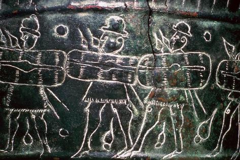 Giclee Print: Detail of a bronze situala with Etruscan soldiers, 5th century BC. Artist: Unknown: 18x12in