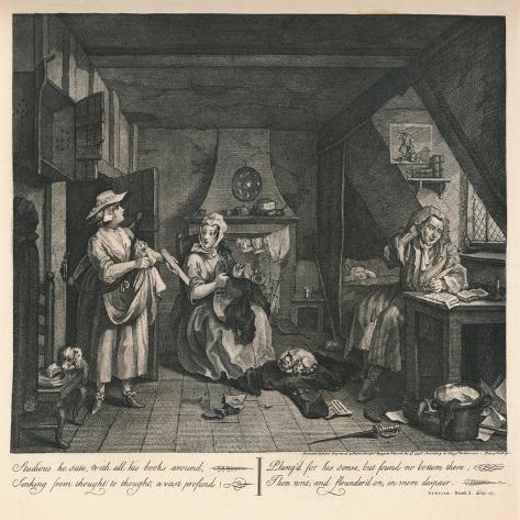 Giclee Print: 'The Distrest Poet', 1740 by William Hogarth: 16x16in