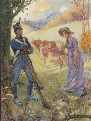 Giclee Print: 'Driving A Cow Before Her, Laura Secord Passed The American Sentries', c1909, by Joseph Ratcliffe Skelton: 12x9in