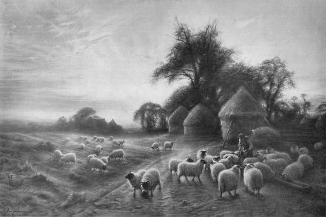 Giclee Print: 'Sheep Feeding', c1890, (1911) by Joseph Farquharson: 18x12in