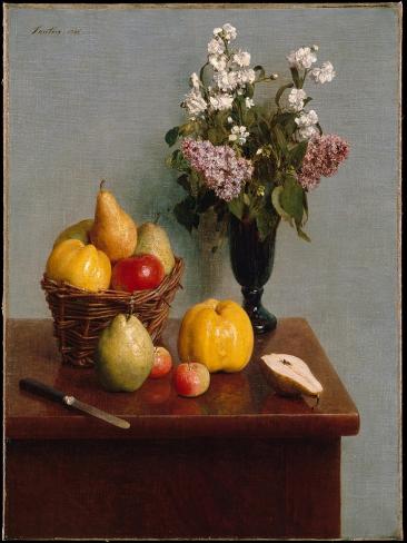 Giclee Print: Still Life with Flowers and Fruit, 1866: 12x9in