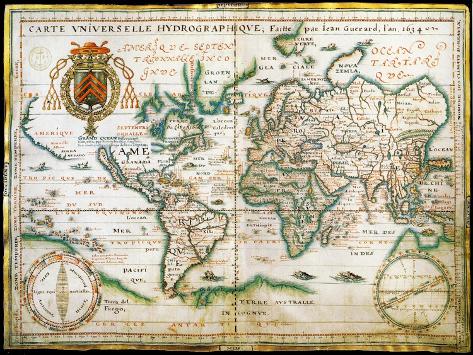 Giclee Print: Nautical world map: 12x9in