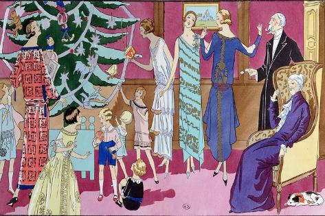 Giclee Print: Around the Christmas Tree, Fashion Plate from Art Gout Beaute Magazine, December 1923 by French School: 18x12in
