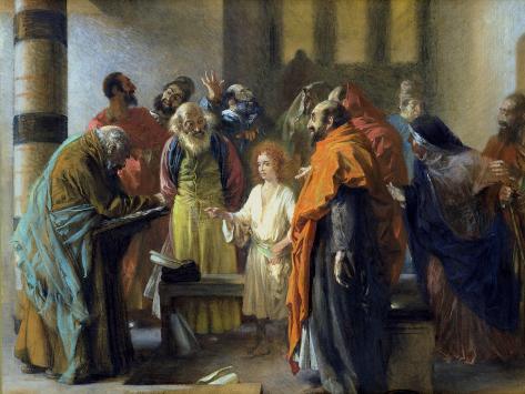 Giclee Print: Twelve-Year Old Jesus in the Temple, 1851 by Adolph von Menzel: 12x9in