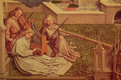 Giclee Print: The Fountain of Grace, Detail of Three Angel Musicians by Jan van Eyck: 18x12in