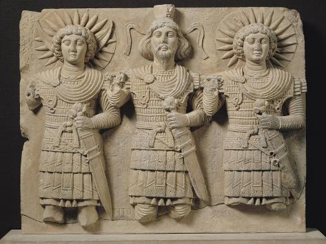 Giclee Print: Triad of Palmyrene Gods, from Palmyra Region, circa 150 AD (Limestone) : 12x9in